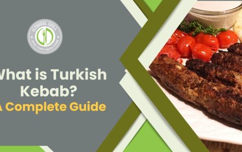 Promotional image featuring grilled Turkish kebab, tomatoes, and flatbread with text "What is Turkish Kebab? A Complete Guide".