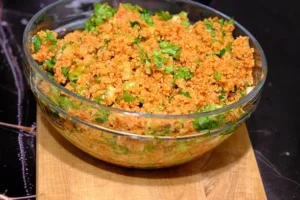 What is Tabouli Salad – Complete Recipe with Ingredients – Step by Step 4 Add the drained bulgur to the bowl with all the vegetables and herbs.